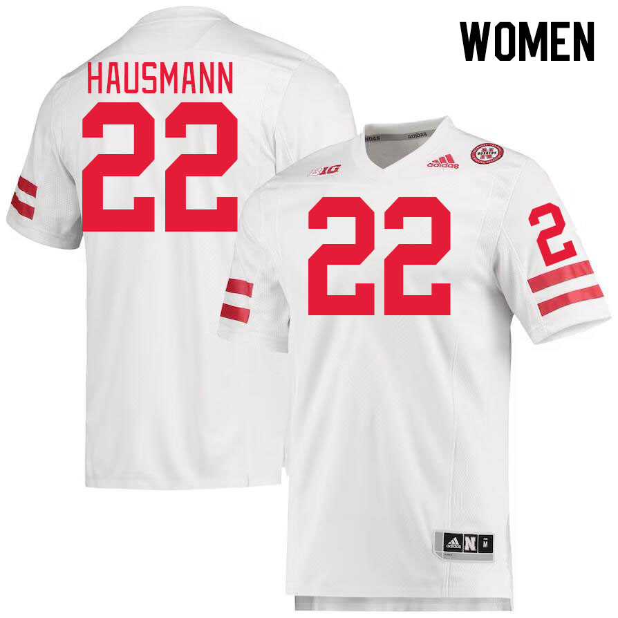 Women #22 Ashton Hausmann Nebraska Cornhuskers College Football Jerseys Stitched Sale-White